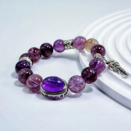 Purple Phantom Quartz and Amethyst Bracelet